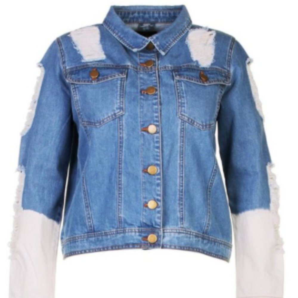 Plus Sports Stripe Denim Jacket